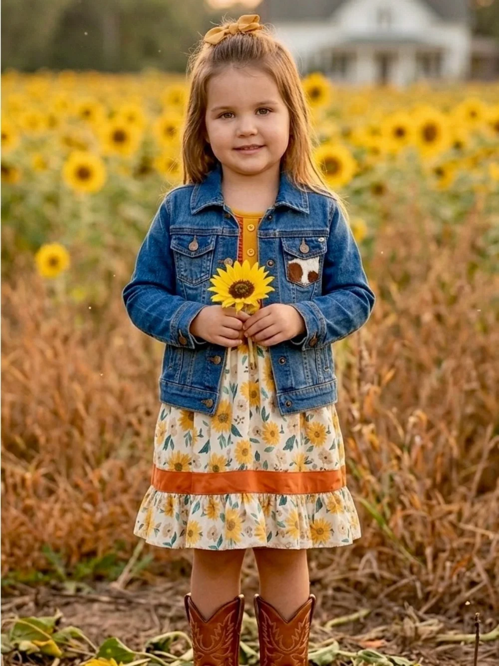 Sunflower dress Girls Farm portrait dress Fall Back to School 12mo 18mo 2 3 4 5